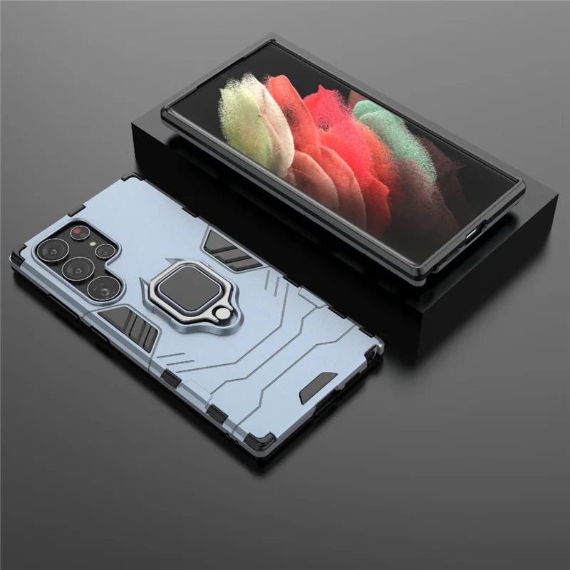 Anti-scratch Phone Case For Samsung Galaxy S23 Ultra, Ring Holder Kickstand Protective Phone Cover - Blue