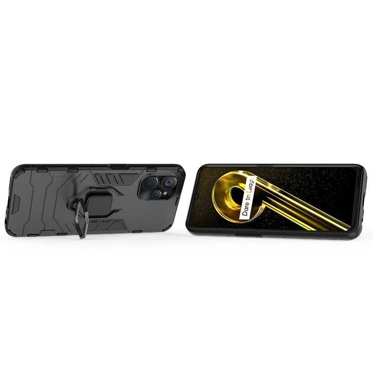 For Realme 9i 5G / 10 5G Ring Holder Kickstand Shockproof Cell Phone Cover Well-protected Hybrid PC + TPU Case - Black