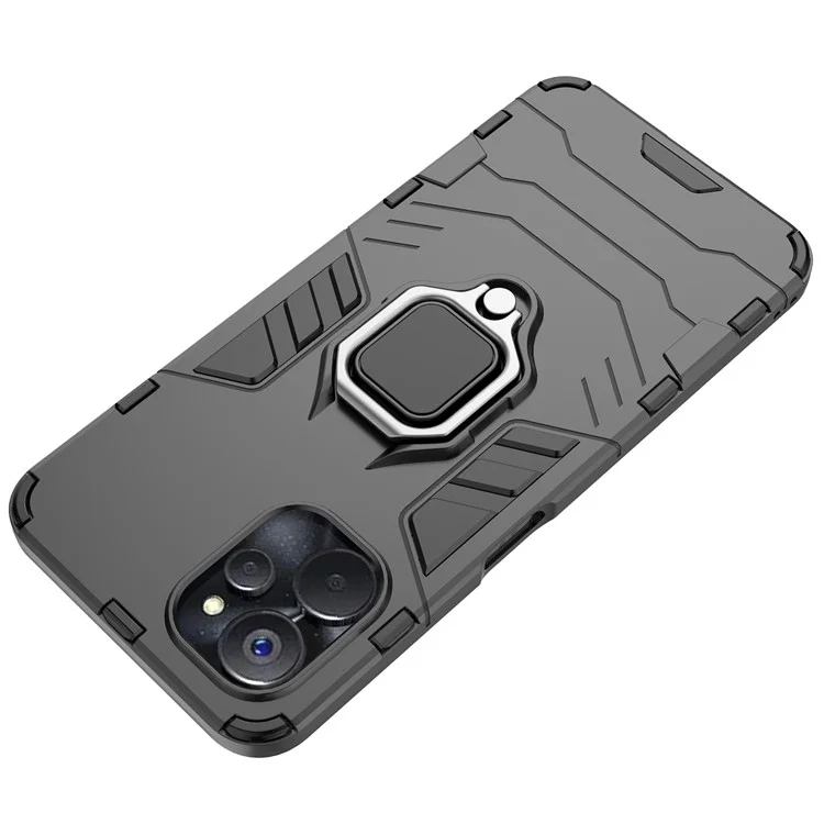 For Realme 9i 5G / 10 5G Ring Holder Kickstand Shockproof Cell Phone Cover Well-protected Hybrid PC + TPU Case - Black