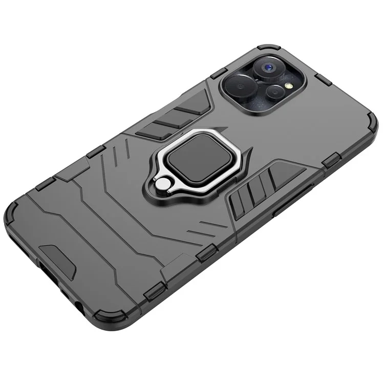 For Realme 9i 5G / 10 5G Ring Holder Kickstand Shockproof Cell Phone Cover Well-protected Hybrid PC + TPU Case - Black