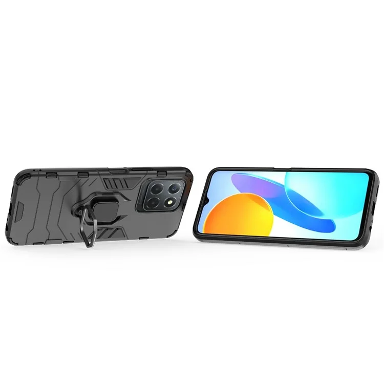Ring Holder Kickstand Protective Phone Cover for Honor X8 5G, Hard PC Soft TPU Anti-scratch Hybrid Case - Black
