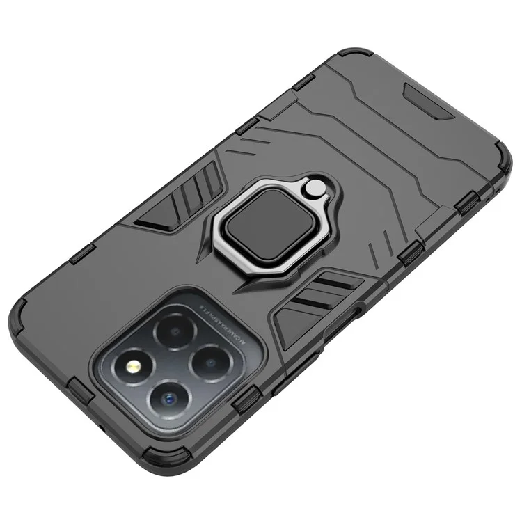 Ring Holder Kickstand Protective Phone Cover for Honor X8 5G, Hard PC Soft TPU Anti-scratch Hybrid Case - Black
