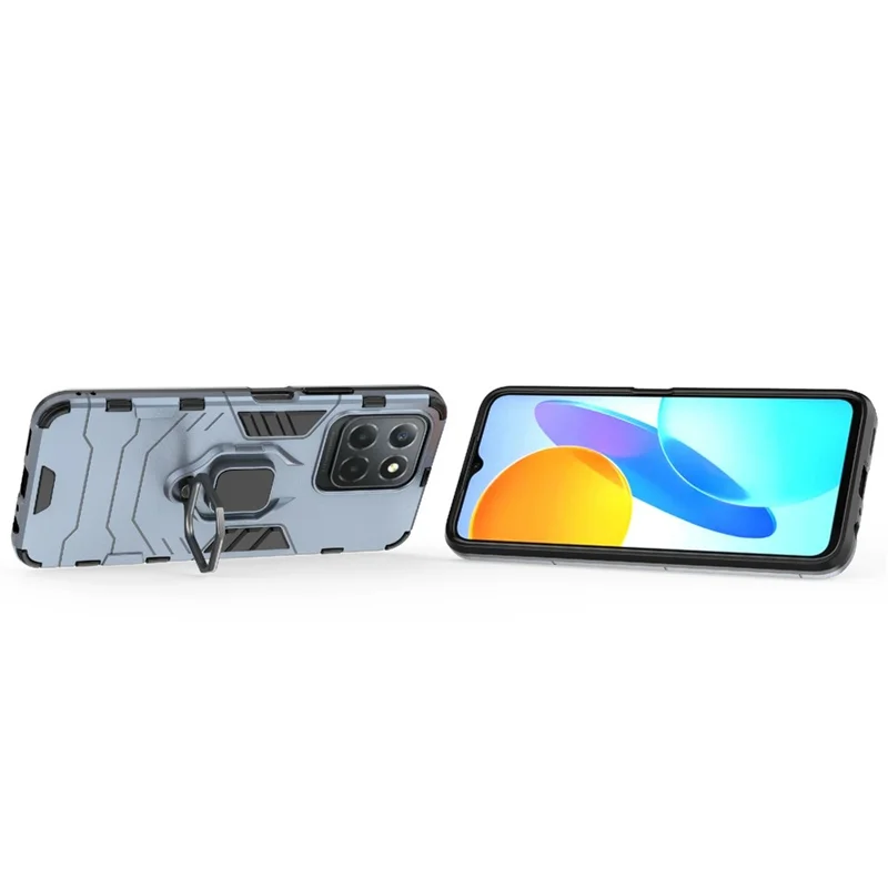 Ring Holder Kickstand Protective Phone Cover für Honor X8 5G, harte PC weiche TPU Anti-Kratzer Hybrid-Hülle - Blau