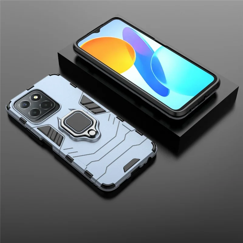 Ring Holder Kickstand Protective Phone Cover für Honor X8 5G, harte PC weiche TPU Anti-Kratzer Hybrid-Hülle - Blau