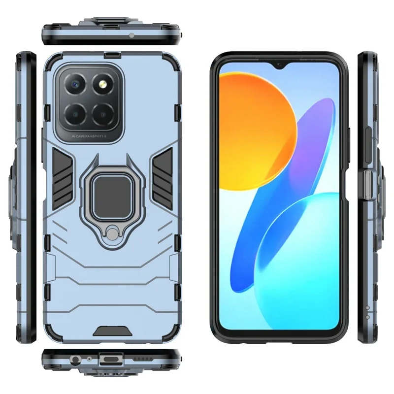 Ring Holder Kickstand Protective Phone Cover für Honor X8 5G, harte PC weiche TPU Anti-Kratzer Hybrid-Hülle - Blau