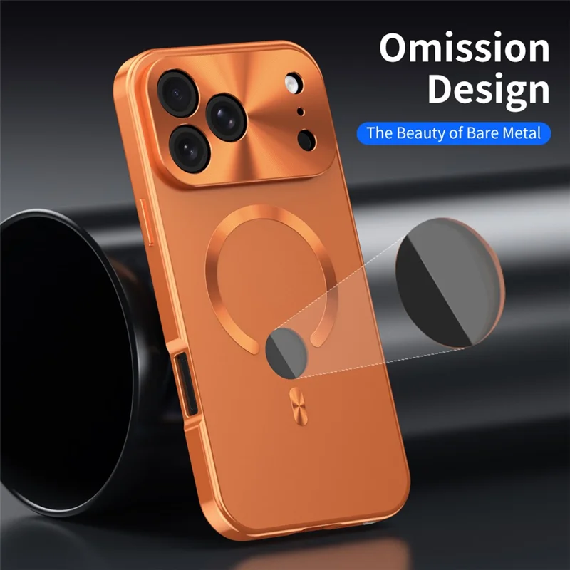 Til iPhone 17 Pro-taske kompatibel med MagSafe PC + metaltelefondæksel med anti-spion skærmfilm - Orange