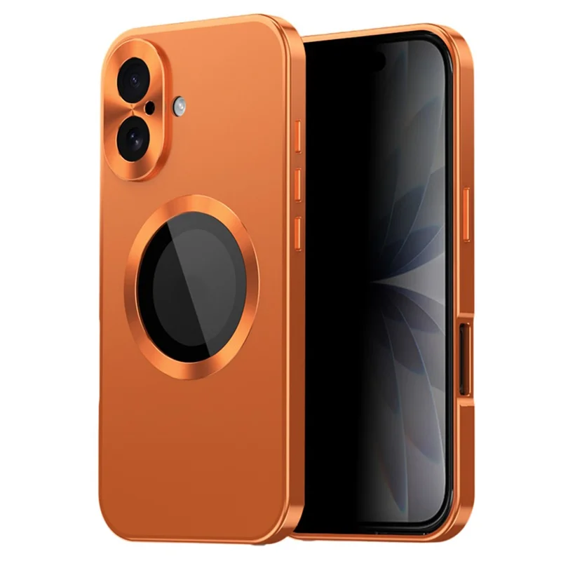 For iPhone 17 Case Compatible with MagSafe PC + Metal Phone Cover with Anti Spy Screen Film - Orange