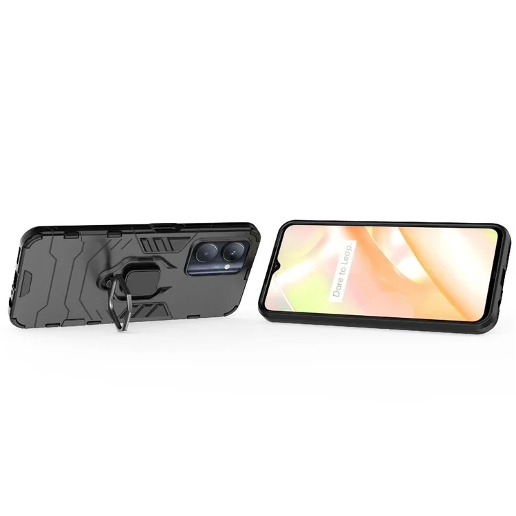 Hard PC + Soft TPU Case for Realme C33 2023 4G / C33 4G Ring Holder Kickstand Shockproof Cell Phone Cover - Black