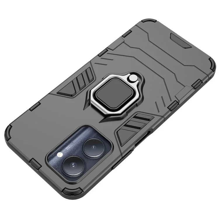 Hard PC + Soft TPU Case for Realme C33 2023 4G / C33 4G Ring Holder Kickstand Shockproof Cell Phone Cover - Black