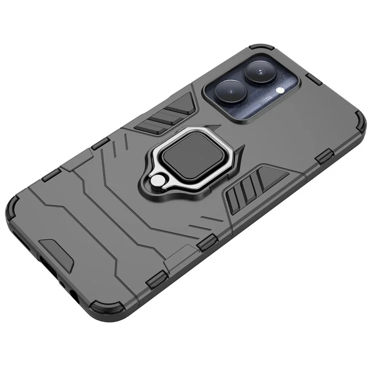 Hard PC + Soft TPU Case for Realme C33 2023 4G / C33 4G Ring Holder Kickstand Shockproof Cell Phone Cover - Black
