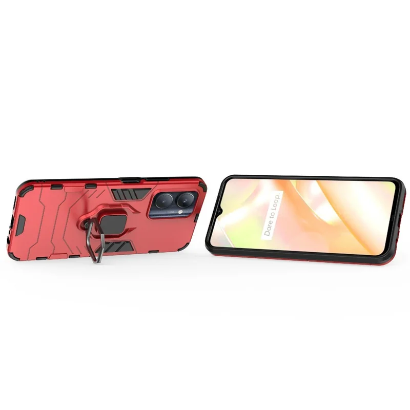 Hard PC + Soft TPU Case for Realme C33 2023 4G / C33 4G Ring Holder Kickstand Shockproof Cell Phone Cover - Red