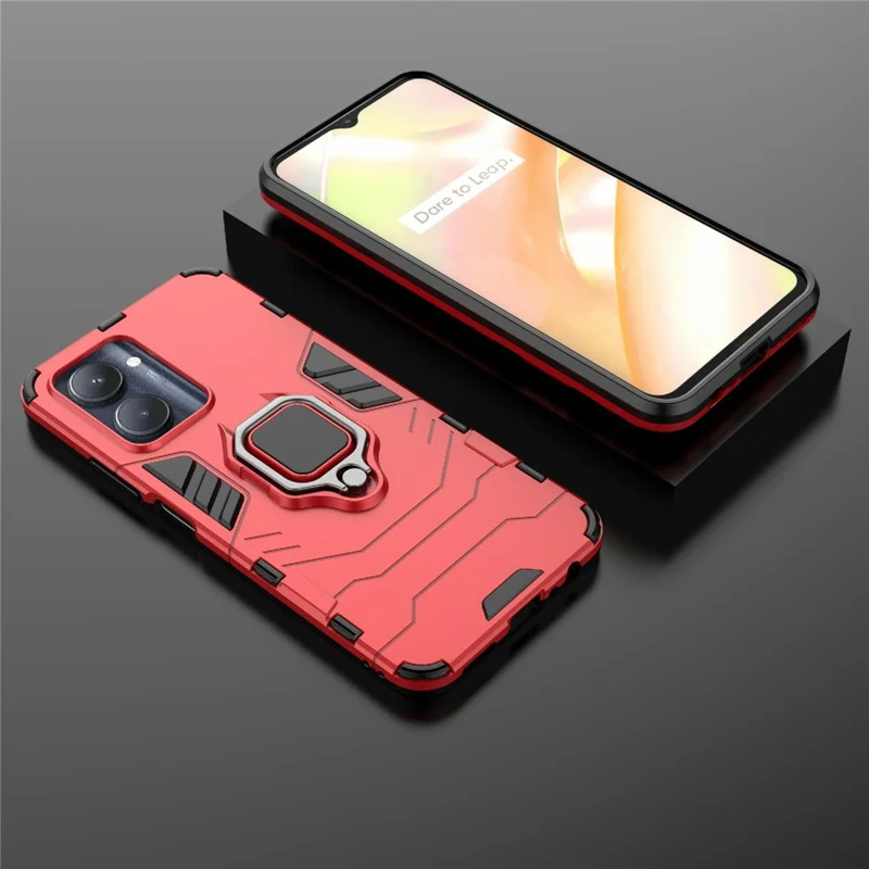 Hard PC + Soft TPU Case for Realme C33 2023 4G / C33 4G Ring Holder Kickstand Shockproof Cell Phone Cover - Red