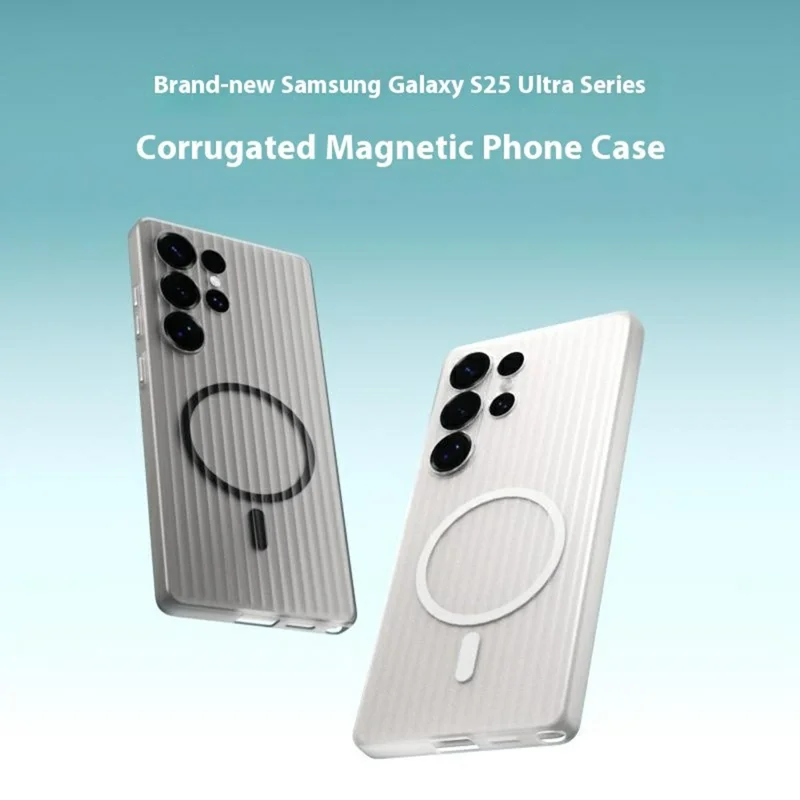 For Samsung Galaxy S25 Ultra Magnetic Case Corrugated Texture Hard PC Phone Cover - Transparent White