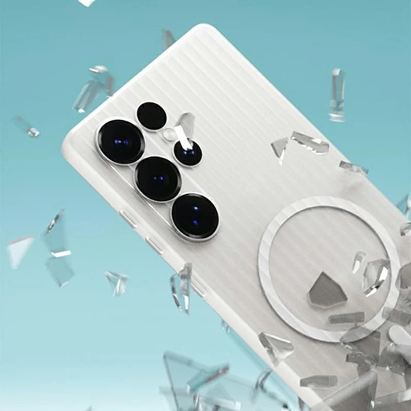 For Samsung Galaxy S25 Ultra Magnetic Case Corrugated Texture Hard PC Phone Cover - Transparent White