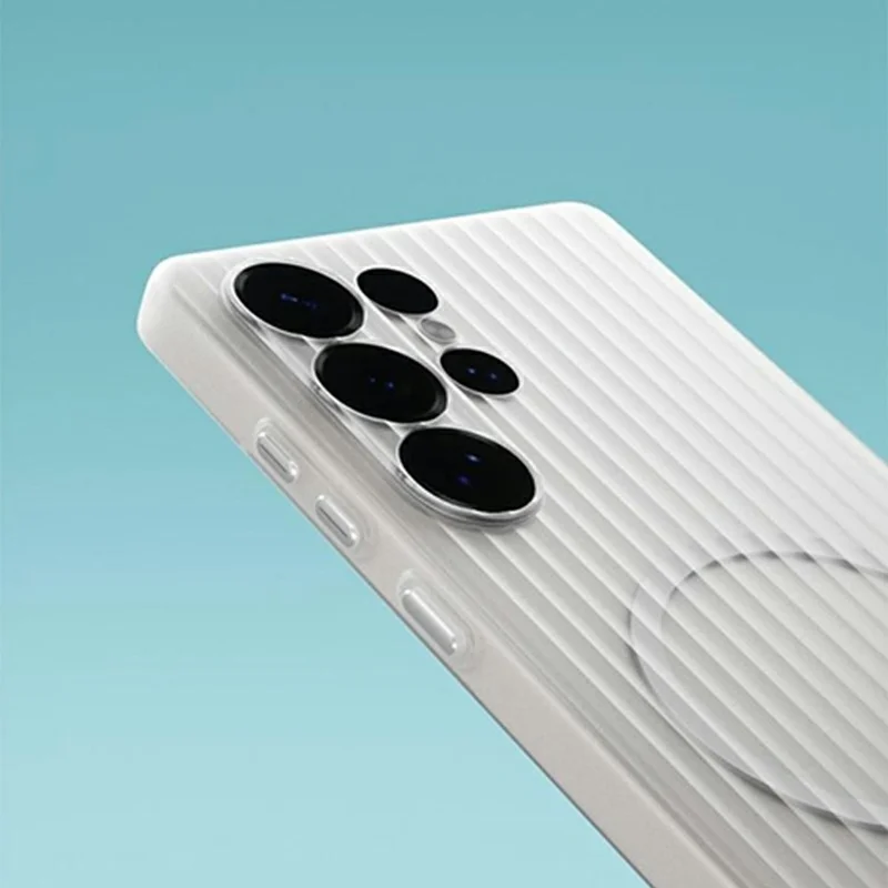 For Samsung Galaxy S25 Ultra Magnetic Case Corrugated Texture Hard PC Phone Cover - Transparent White