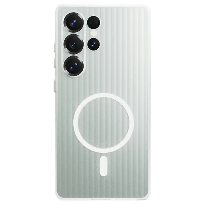 For Samsung Galaxy S24 Ultra Magnetic Case Corrugated Texture Hard PC Phone Cover - Transparent White