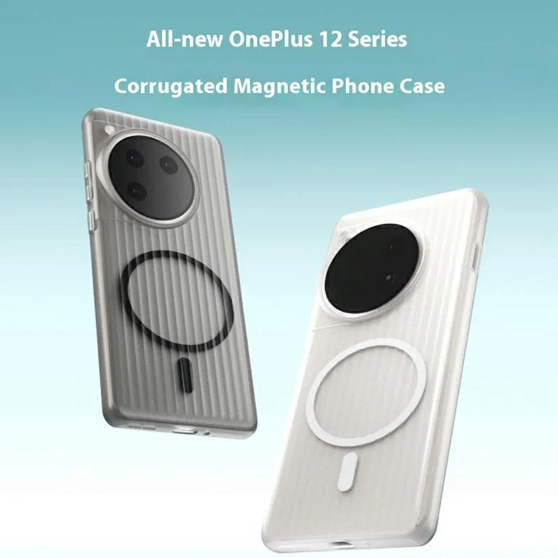 For OnePlus 12 5G Magnetic Case Corrugated Texture Hard PC Phone Cover - Transparent White