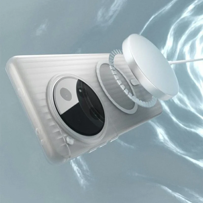 For OnePlus 12 5G Magnetic Case Corrugated Texture Hard PC Phone Cover - Transparent White