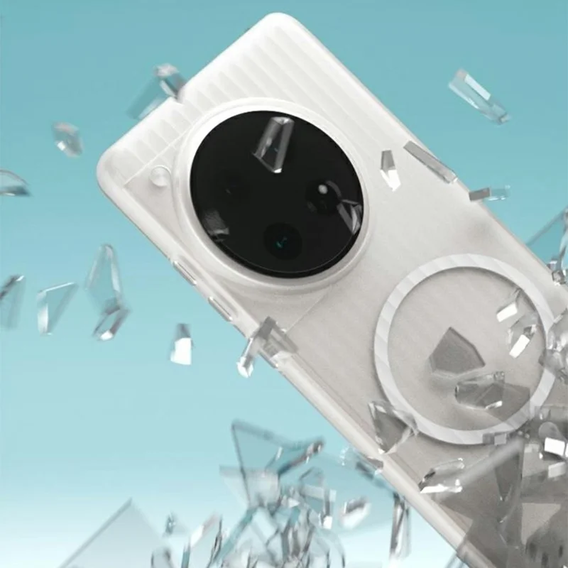 For OnePlus 12 5G Magnetic Case Corrugated Texture Hard PC Phone Cover - Transparent White