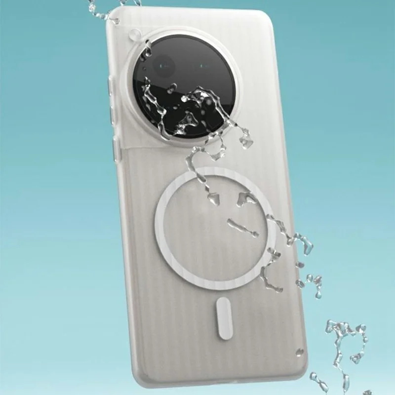 For OnePlus 12 5G Magnetic Case Corrugated Texture Hard PC Phone Cover - Transparent White