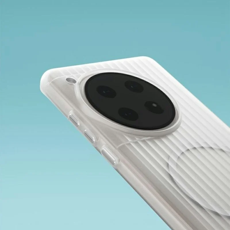 For OnePlus 12 5G Magnetic Case Corrugated Texture Hard PC Phone Cover - Transparent White