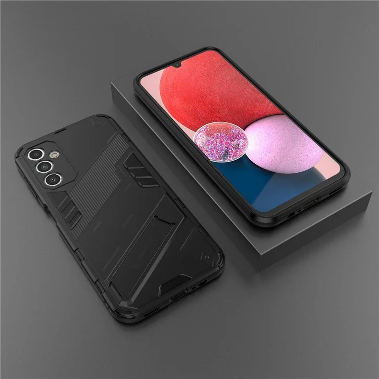 Funda protectora a prueba de caídas para Samsung Galaxy A14 5G / A14 4G, cubierta híbrida resistente a golpes de PC duro + TPU blando con soporte - Negro