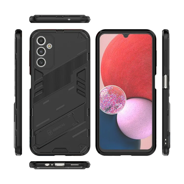 Funda protectora a prueba de caídas para Samsung Galaxy A14 5G / A14 4G, cubierta híbrida resistente a golpes de PC duro + TPU blando con soporte - Negro