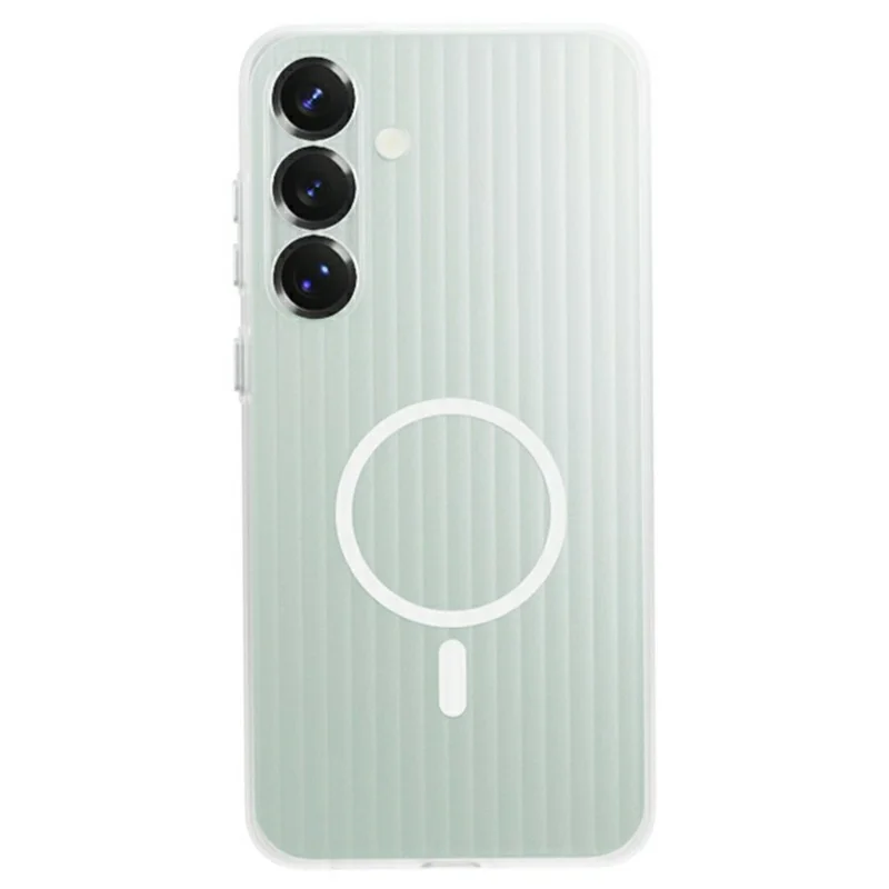 For Samsung Galaxy S24 Magnetic Case Corrugated Texture Hard PC Phone Cover - Transparent White