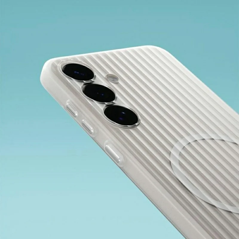 For Samsung Galaxy S24 Magnetic Case Corrugated Texture Hard PC Phone Cover - Transparent White