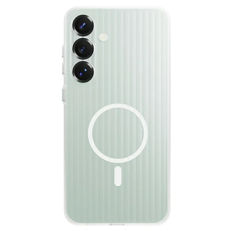 For Samsung Galaxy S24+ Magnetic Case Corrugated Texture Hard PC Phone Cover - Transparent White