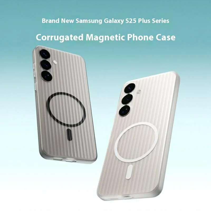 For Samsung Galaxy S24+ Magnetic Case Corrugated Texture Hard PC Phone Cover - Transparent White