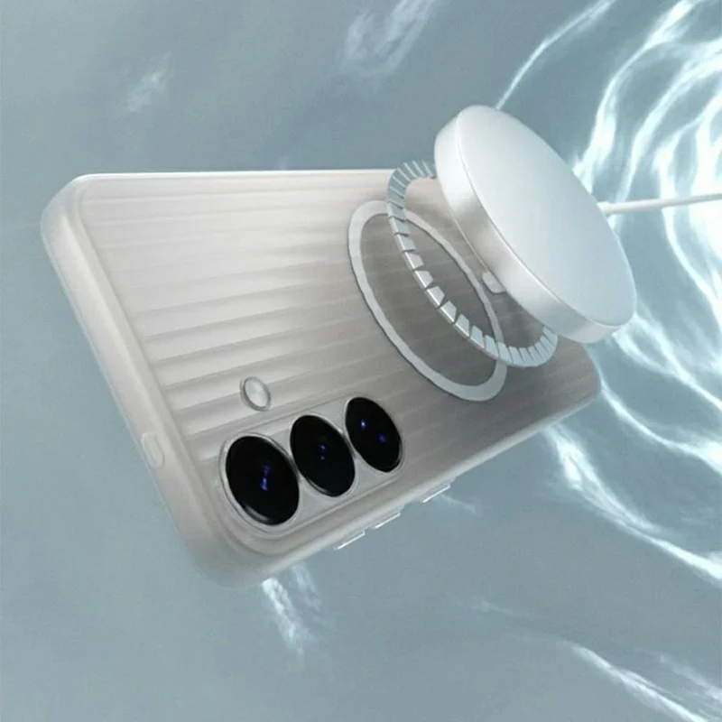 For Samsung Galaxy S24+ Magnetic Case Corrugated Texture Hard PC Phone Cover - Transparent White