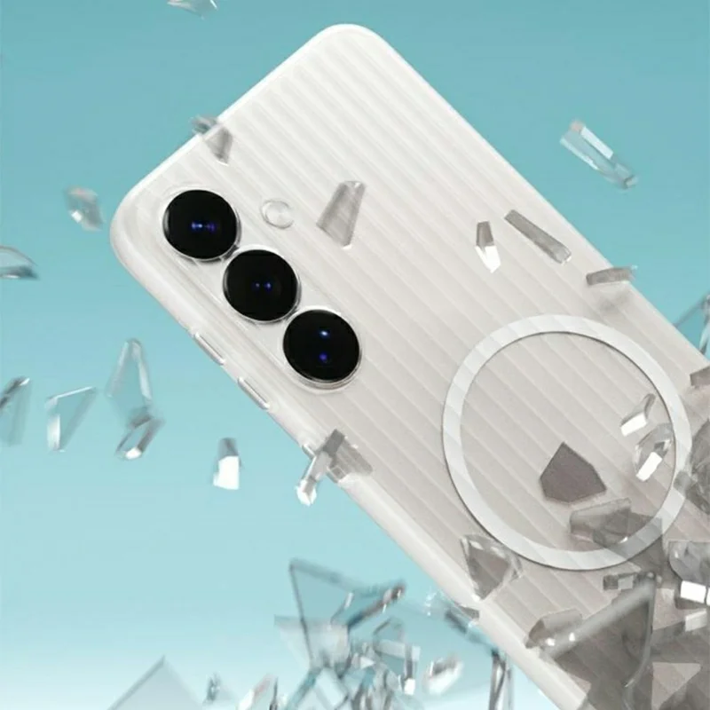 For Samsung Galaxy S24+ Magnetic Case Corrugated Texture Hard PC Phone Cover - Transparent White