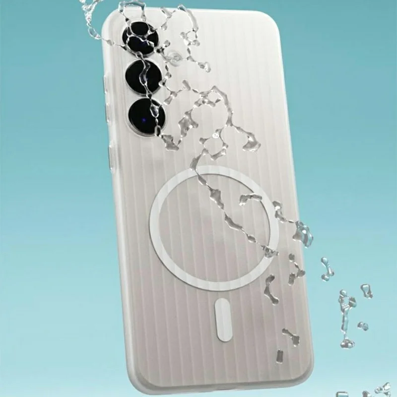 For Samsung Galaxy S24+ Magnetic Case Corrugated Texture Hard PC Phone Cover - Transparent White