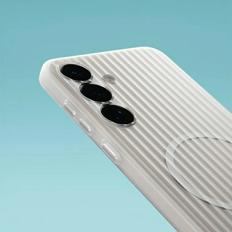 For Samsung Galaxy S24+ Magnetic Case Corrugated Texture Hard PC Phone Cover - Transparent White
