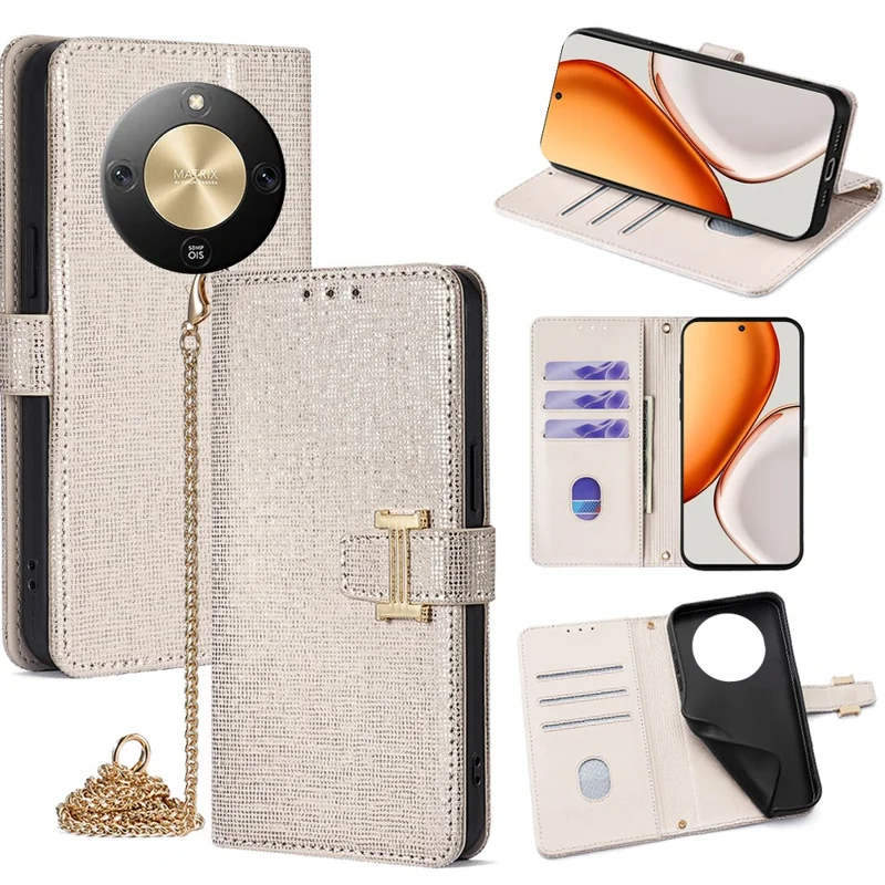For Honor Magic8 Lite 5G / X9d 5G / X70 5G Case Wallet Sequins Leather Crossbody Phone Cover - White