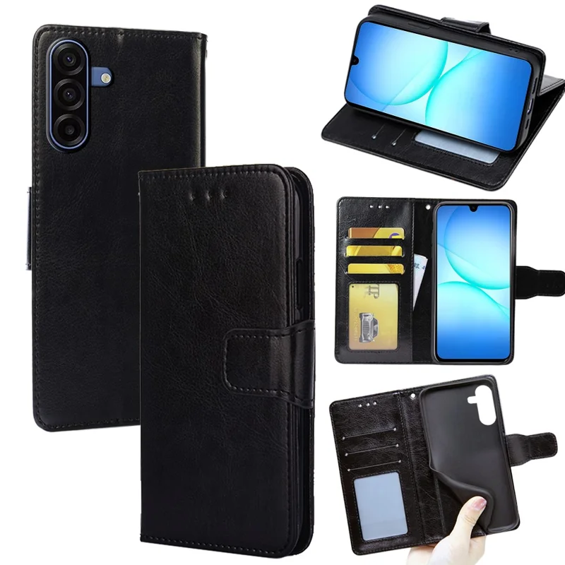 For Samsung Galaxy A17 5G / 4G Case Wallet PU Leather + TPU Folding Stand Phone Cover - Black