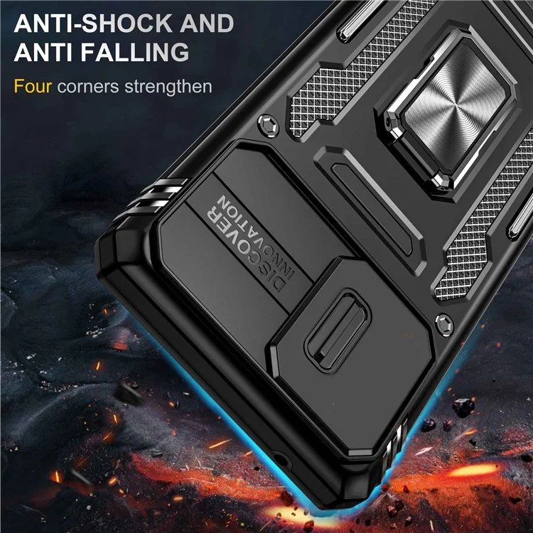 Armor Series for Samsung Galaxy A71 5G SM-A716 Kickstand Phone Case PC + TPU Impact-Resistant Protective Phone Protector with Slide Camera Cover - Black