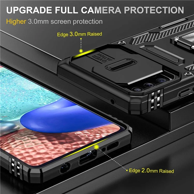 Armor Series for Samsung Galaxy A71 5G SM-A716 Kickstand Phone Case PC + TPU Impact-Resistant Protective Phone Protector with Slide Camera Cover - Black