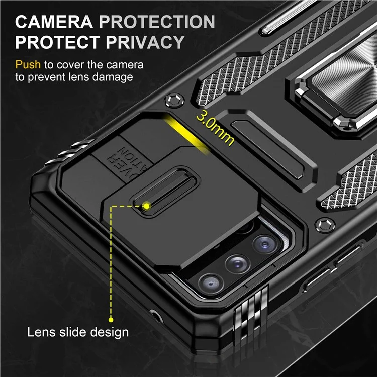 Armor Series for Samsung Galaxy A71 5G SM-A716 Kickstand Phone Case PC + TPU Impact-Resistant Protective Phone Protector with Slide Camera Cover - Black
