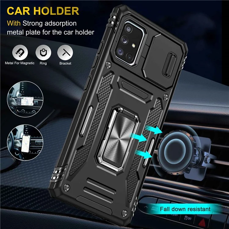 Armor Series for Samsung Galaxy A71 5G SM-A716 Kickstand Phone Case PC + TPU Impact-Resistant Protective Phone Protector with Slide Camera Cover - Black