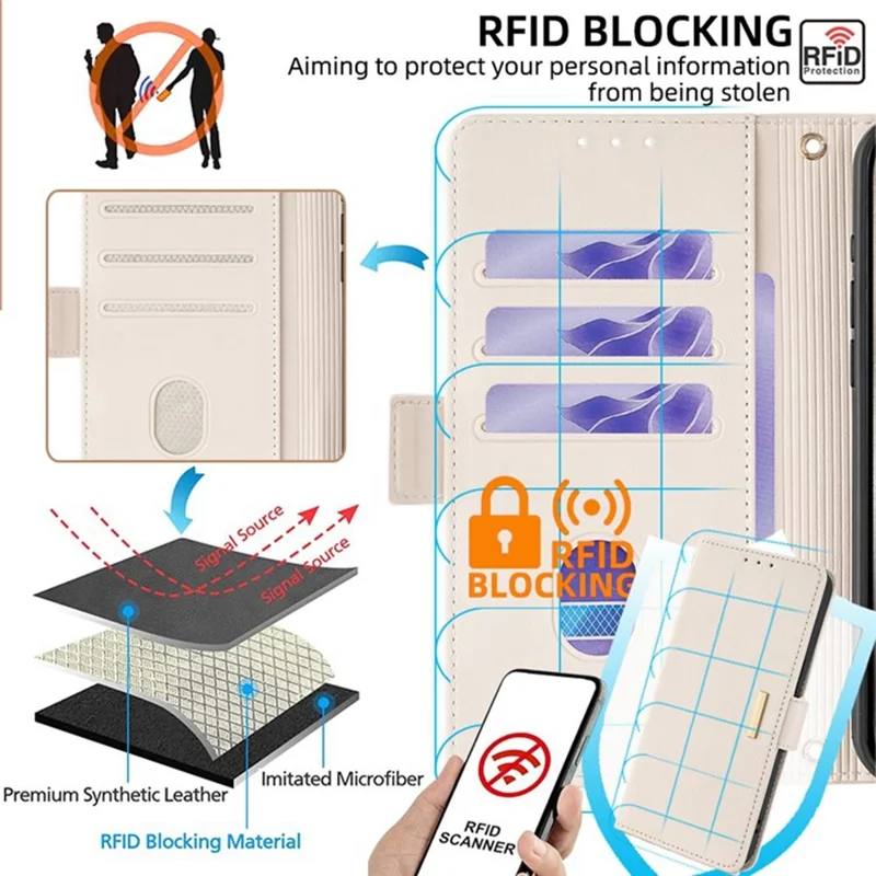 For Honor Magic8 Lite 5G / X9d 5G / X70 5G Case RFID Blocking Wallet PU Leather Phone Cover with Wrist Strap - White