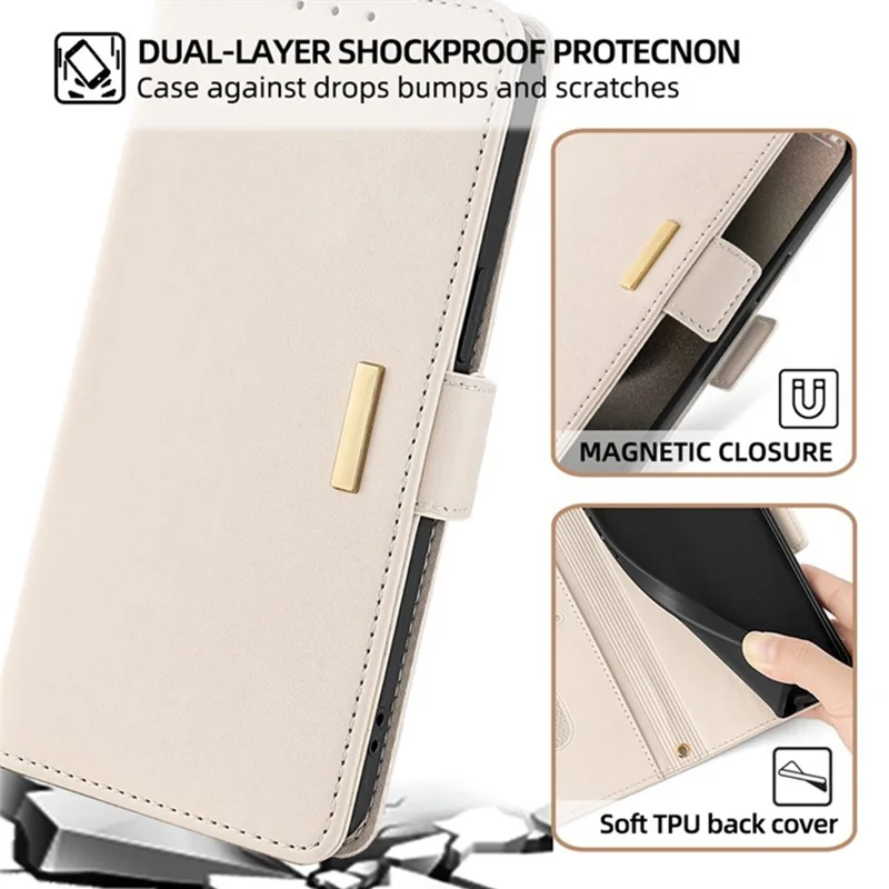 For Honor Magic8 Lite 5G / X9d 5G / X70 5G Case RFID Blocking Wallet PU Leather Phone Cover with Wrist Strap - White