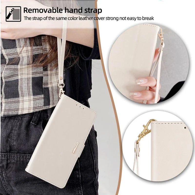 For Honor Magic8 Lite 5G / X9d 5G / X70 5G Case RFID Blocking Wallet PU Leather Phone Cover with Wrist Strap - White