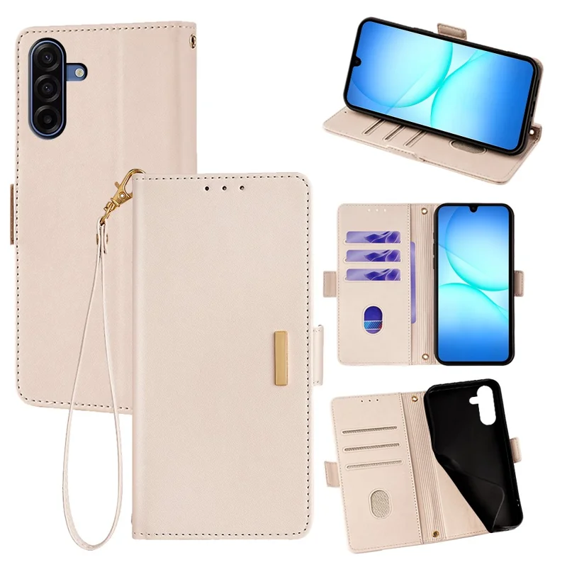 For Samsung Galaxy A17 5G / 4G Case RFID Blocking Wallet PU Leather Phone Cover with Wrist Strap - White