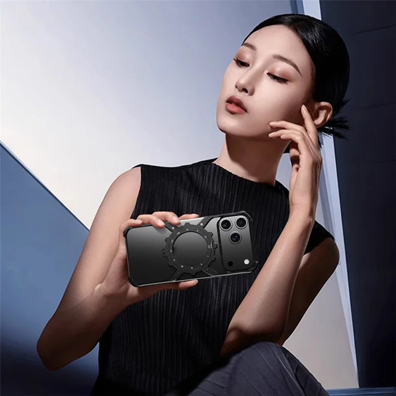 For iPhone 17 Pro Max Case Luminous Magnetic Kickstand Aluminum Alloy + PC Bumper Phone Cover Heat Dissipation - Black