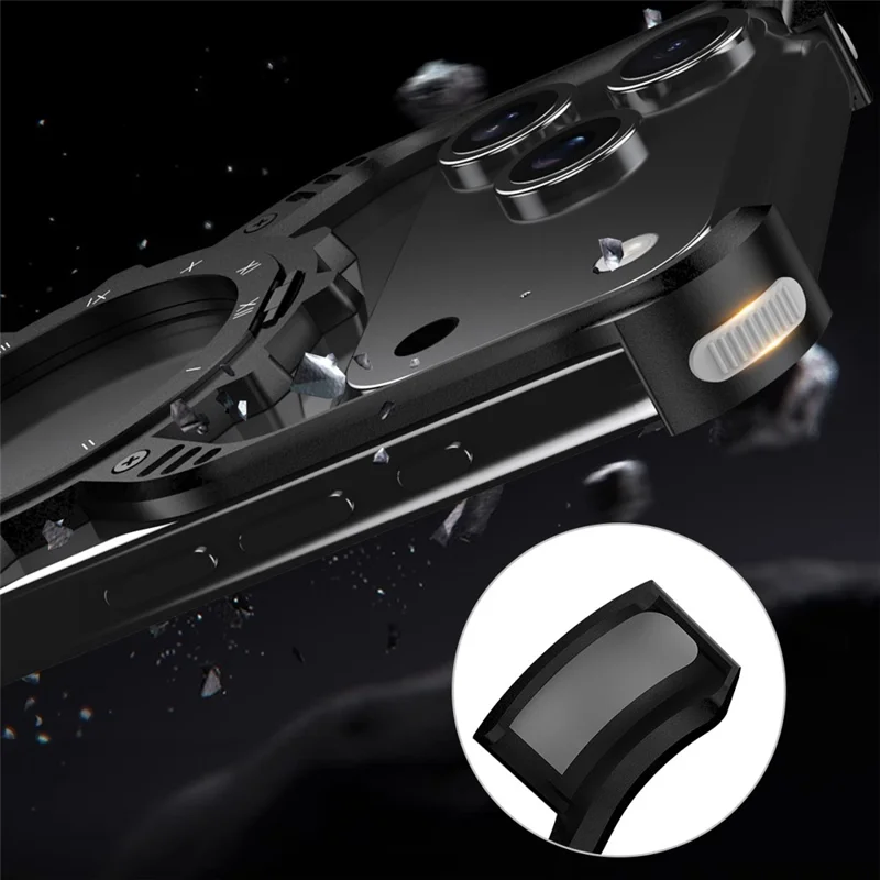 For iPhone 17 Pro Max Case Luminous Magnetic Kickstand Aluminum Alloy + PC Bumper Phone Cover Heat Dissipation - Black