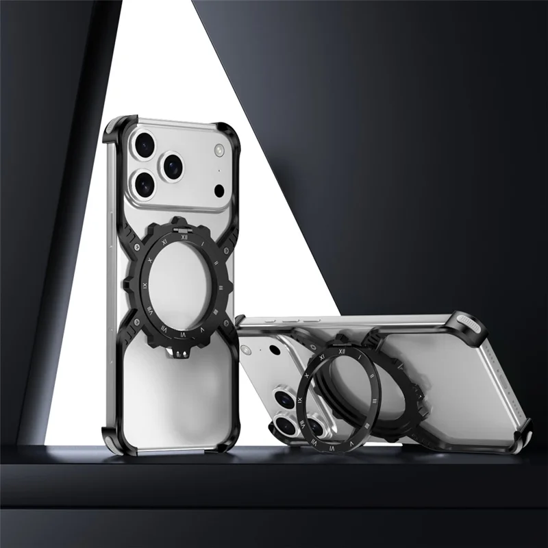 For iPhone 17 Pro Case Luminous Magnetic Kickstand Aluminum Alloy + PC Bumper Phone Cover Heat Dissipation - Black