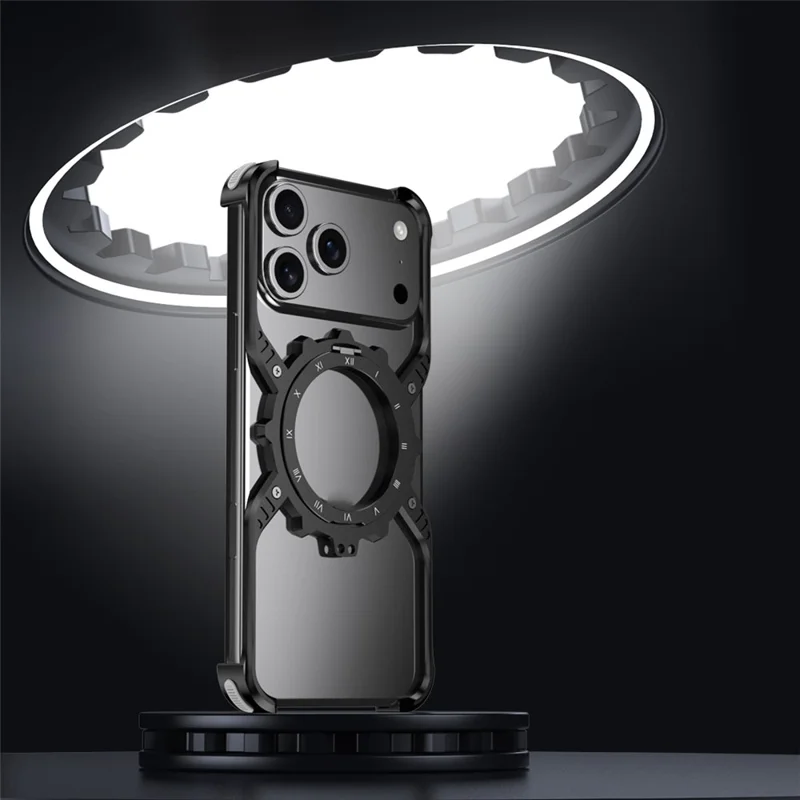 For iPhone 17 Pro Case Luminous Magnetic Kickstand Aluminum Alloy + PC Bumper Phone Cover Heat Dissipation - Black