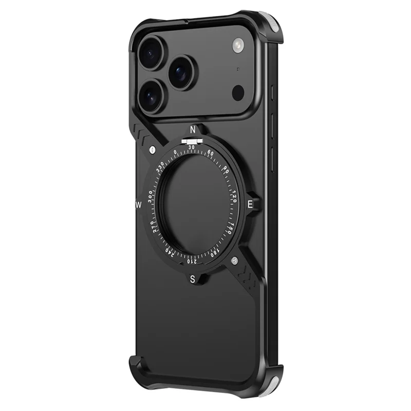 For iPhone 17 Pro Magnetic Case with Kickstand Four Corner Airbag Heat Dissipation Metal Phone Cover - Black